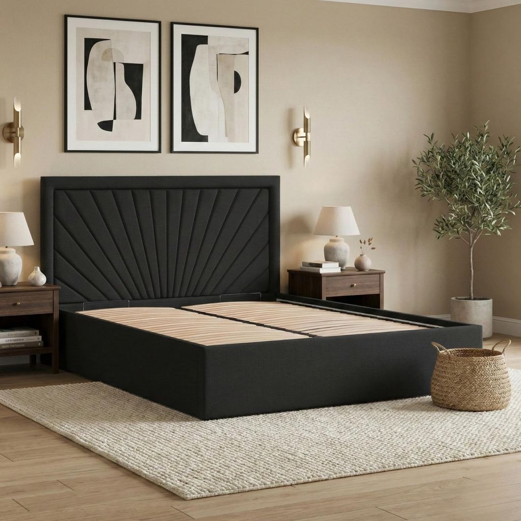 Polsterbett VASTO 180x200 mit Holzlattenrost, Doppelbett ohne Bettkasten, Bett mit gepolstertem Kopfteil Schwarz Geflecht 180 x 200