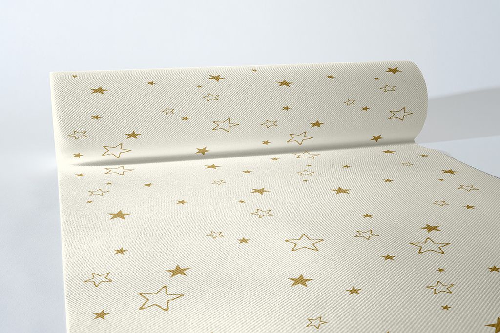 Sovie HORECA Weihnachtstischläufer Liam in Champagner aus Linclass Airlaid 40 cm x 24 m, 1 Stück - Sterne Weihnachten