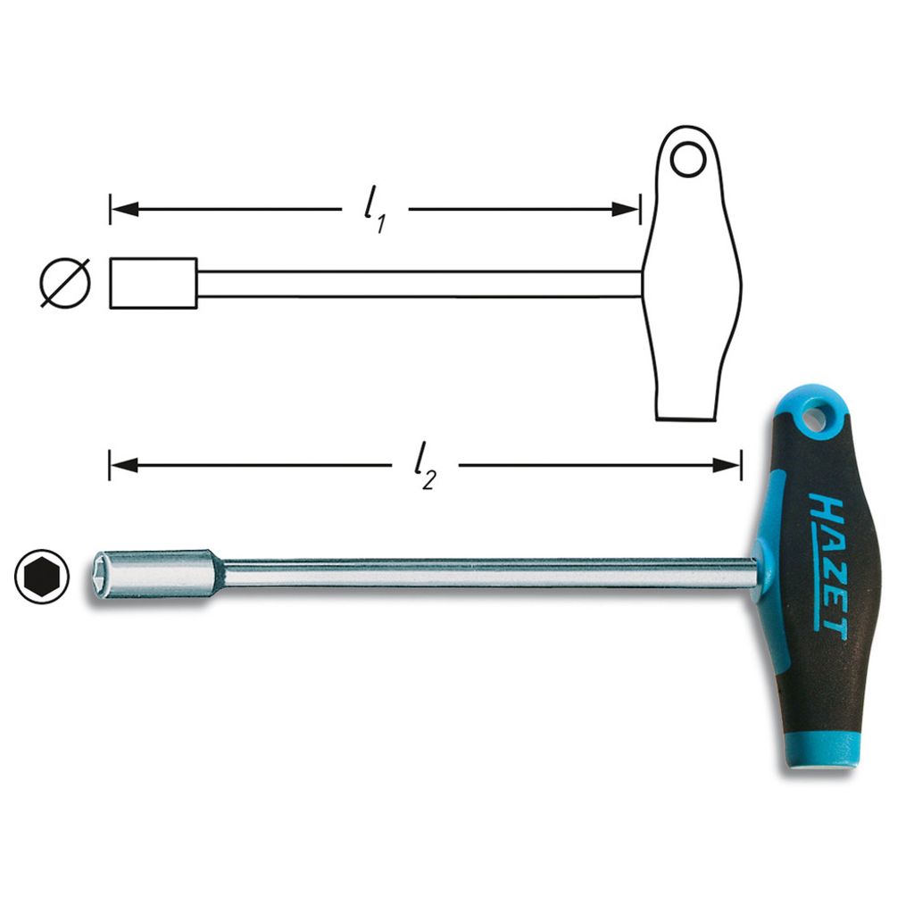 Hazet Steckschlüssel, mit T-Griff 428-6, Außen Sechskant Profil, SW 6 mm