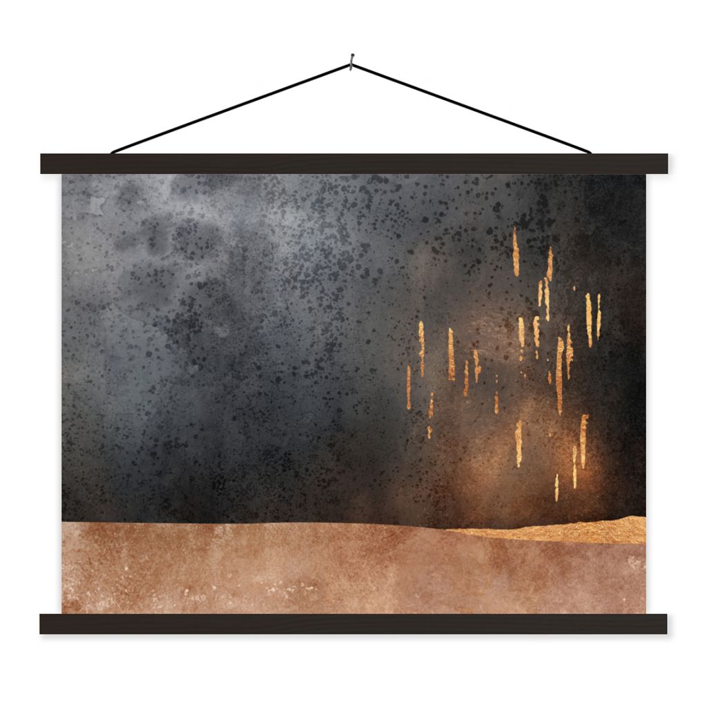 MuchoWow Textilposter Abstrakt - Gold - Design 60x45 cm mit schwarzem Rahmen - Poster Schlafzimmer