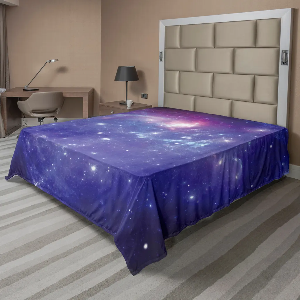 Drap plat pour lit double thème espace et planète bleu et violet