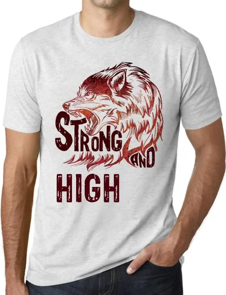 Herren Grafik T-Shirt Starker Wolf und hoch – Strong Wolf And High – Öko-Verantwortlich Vintage Jahrgang Kurzarm Lustige Druck Geburtstag Gesc...