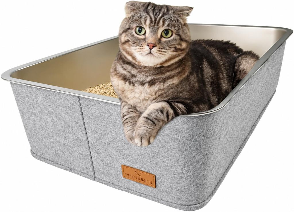 Petriumph® XXL Grau Katzenklo aus Edelstahl – Große Produktbild  KI-generiertes Bild