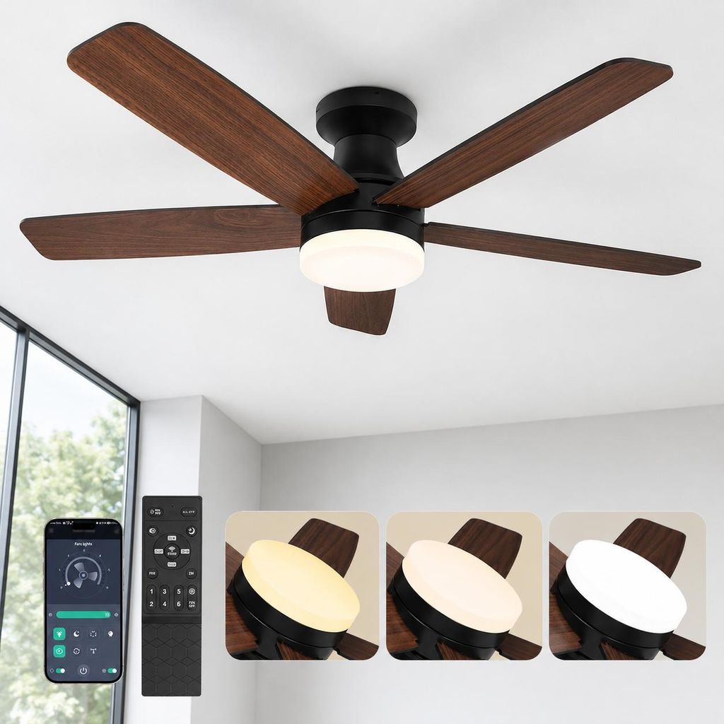 Deckenventilator mit Beleuchtung Schwarz Ø106cm H22cm 40W Produktbild 
