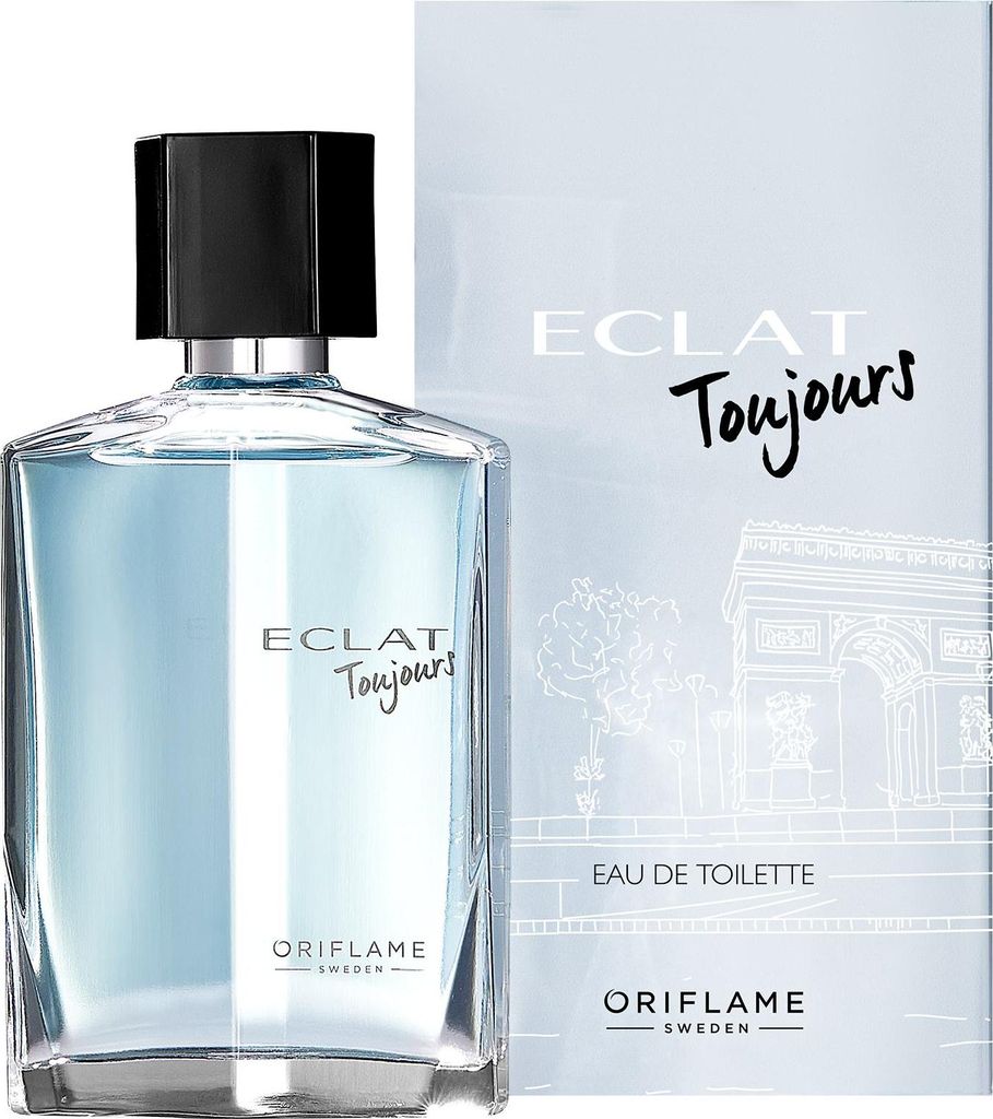 A bottle of Oriflame Eclat Toujours Eau de Toilette and its packaging.