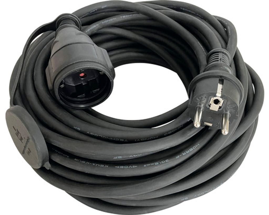 Gummi Verlängerungskabel mit Deckel 25 m IP44 H05RR-F 3G1,5 schwarz geeignet für Feuchtraum + kurzzeitiger Einsatz im Freien