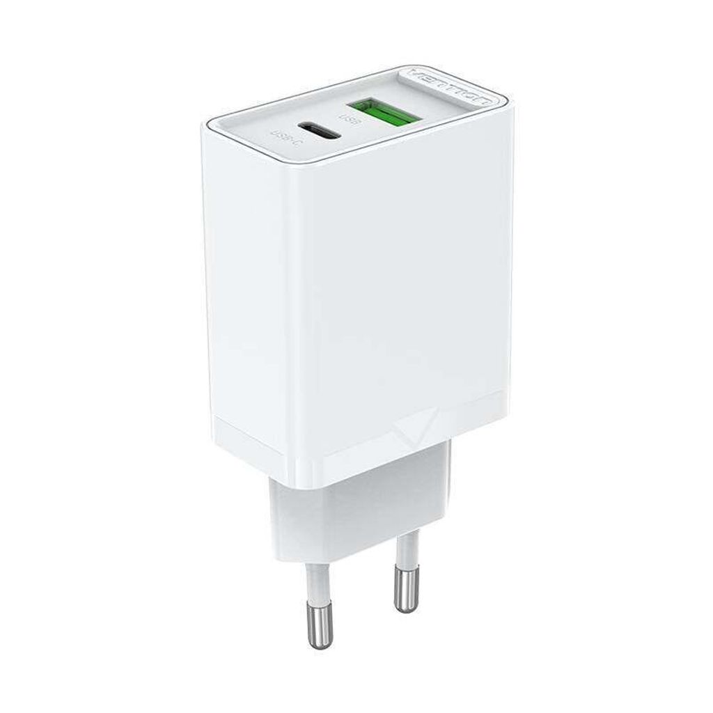 USB-A, USB-C PD3.0 Wandladegerät 18W / 20W Schnell-Ladegerät Weiß