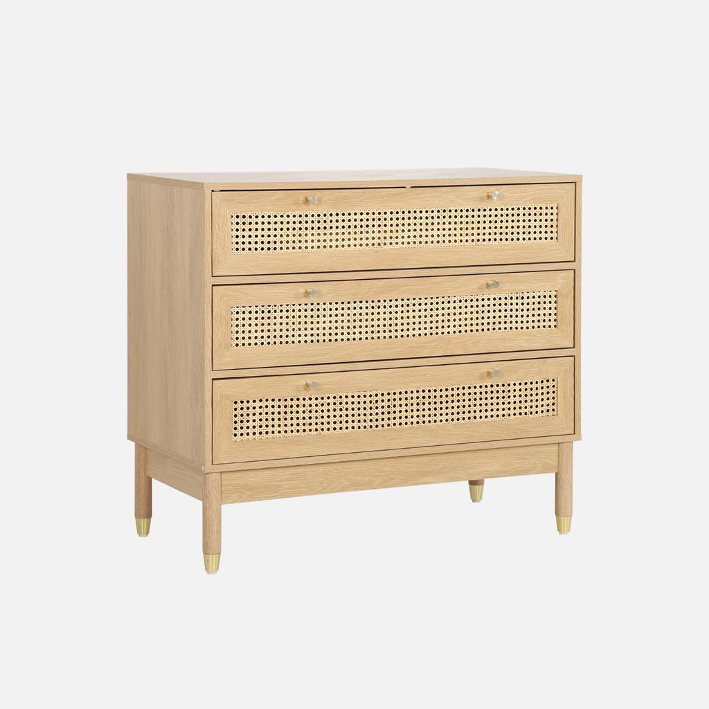 sweeek - Kommode Holzdekor und Rattan-Geflecht 3 Schubladen - Natur