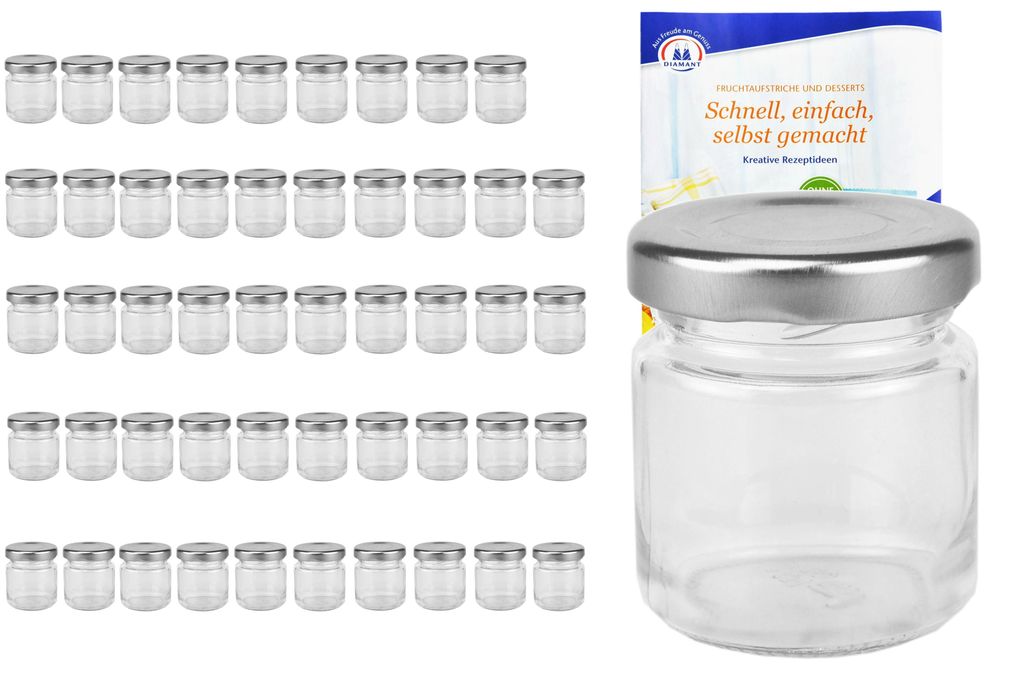 50er Set Mini Sturzgläser 53 ml To 43 silberner Deckel Produktbild 