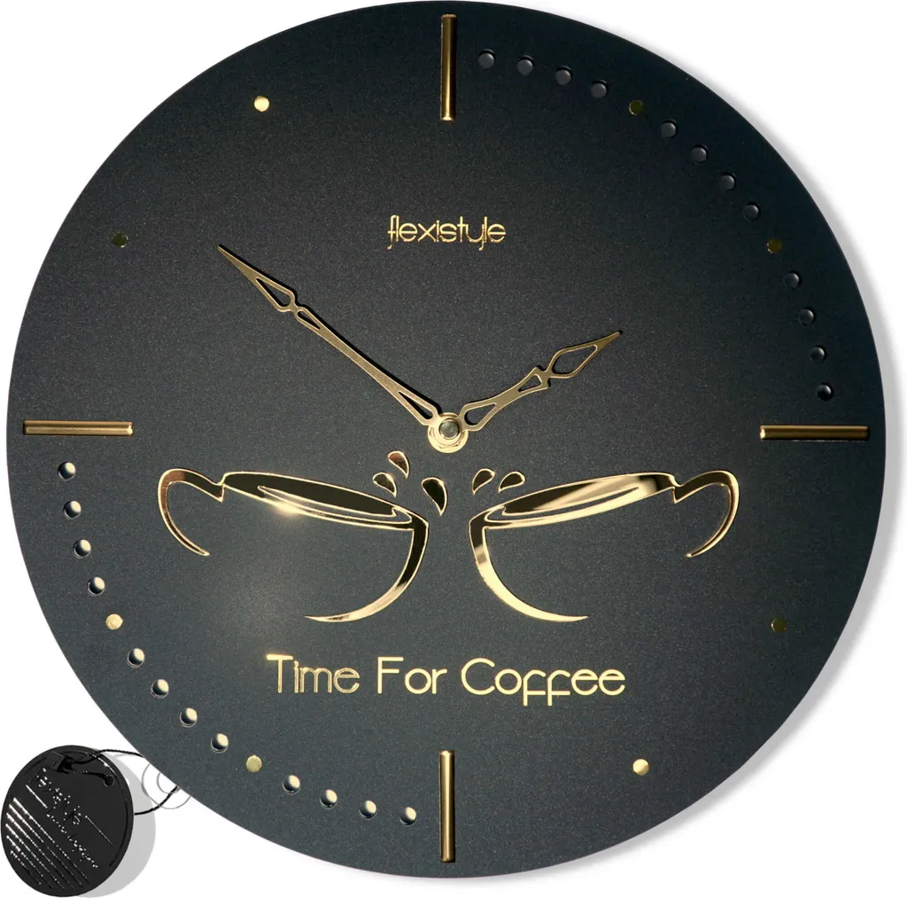 Horloge de cuisine Golden Cups cadran 3D noir et doré mouvement silencieux