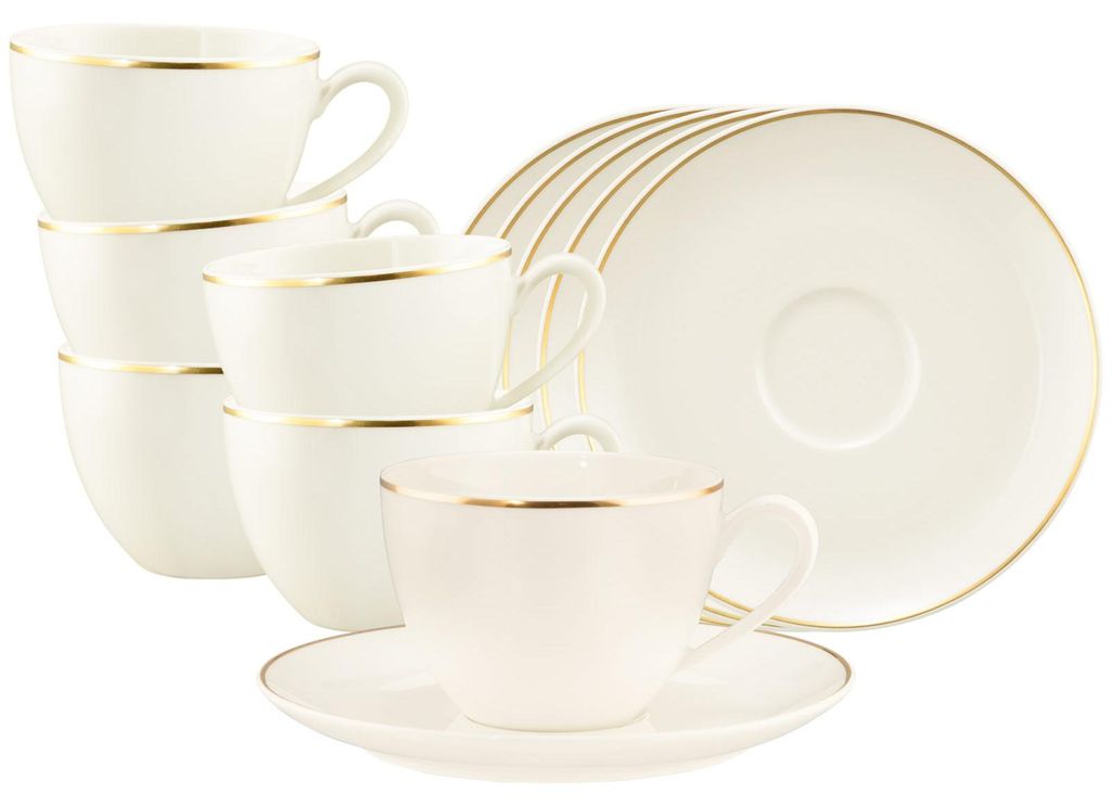 Seltmann Weiden Savona Kaffeetasse mit Untertasse 270 ml Goldlinie 6er Set