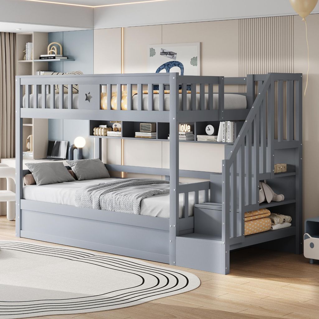 MODFU Etagenbett 90x200, Kinderbett mit  Regale, Hochbett  Produktbild 
