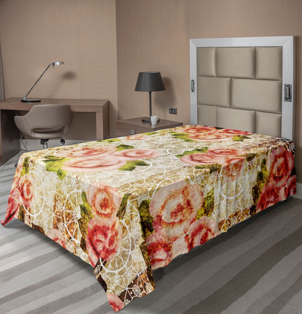 ABAKUHAUS Rose Bettlaken, Psychedelisches Kunst Blumenmotiv Des Grunge Mit Datierten Retro Dunklen Spitze Bild, weiches bequemes oberes Bettlaken f...