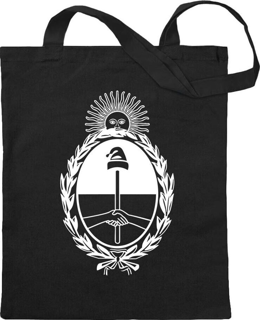 Kiwistar - Baumwolltasche - schwarz - Argentinien Wappen - Tragetasche Stoffbeutel Umhängetasche Langer Henkel