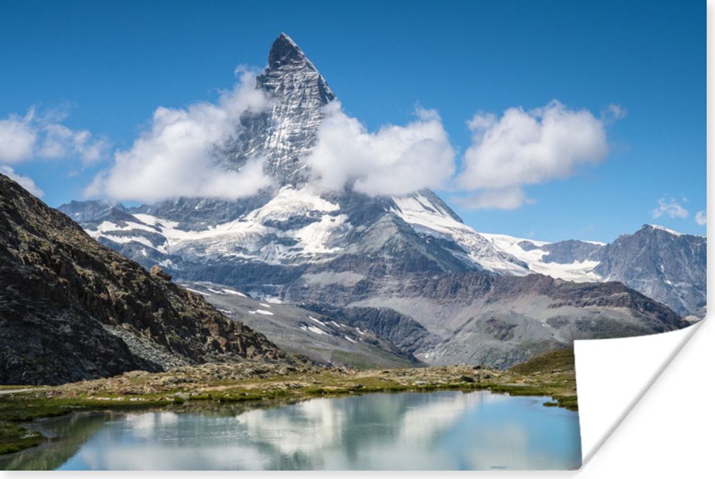 MuchoWow Poster Schweizer Matterhorn am Nachmittag neben dem Riffelsee in Zermatt 120x80 cm - Bilder
