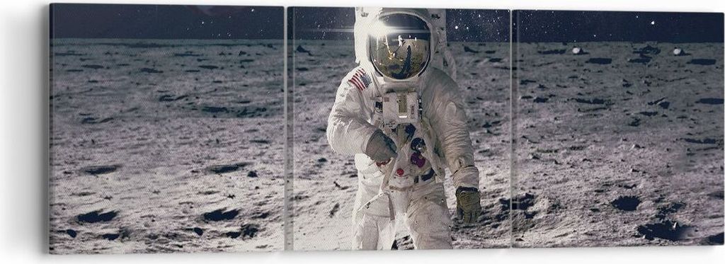 Bild auf Leinwand - Leinwandbild - 3 Teile - Mond Erde Astronaut - 90x30cm - Wand Bild - Wanddeko - Wandbilder - Leinwanddruck - Bilder - Wanddekor...