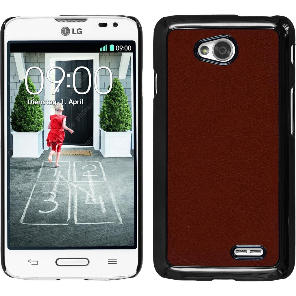 PhoneNatic Case kompatibel mit LG L70 - Hülle braun Lederoptik Hard-case + 2 Schutzfolien