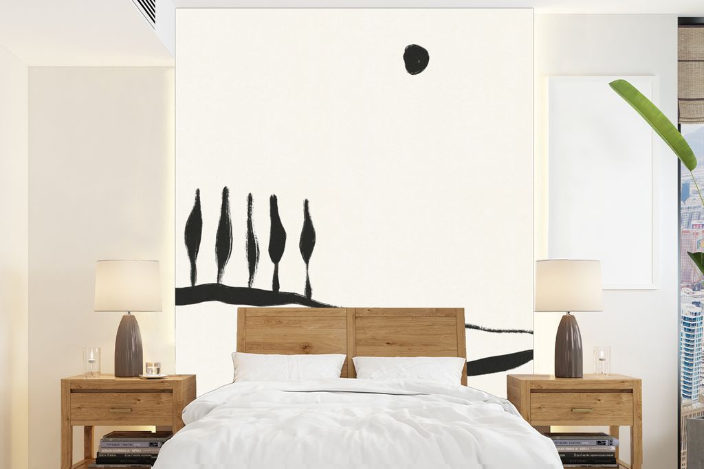 MuchoWow Fototapete für Wohnzimmer oder Schlafzimmer Wandtapete Vinyl Motivtapete Landschaft - Abstrakt - Schwarz und weiß - 165x220 cm - Wandd...