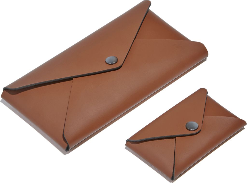 Set Visitenkarten Etui + Federmäppchen aus Leder Orange Braun - Kreditkarten-Etuis - Hergestellt in Italien