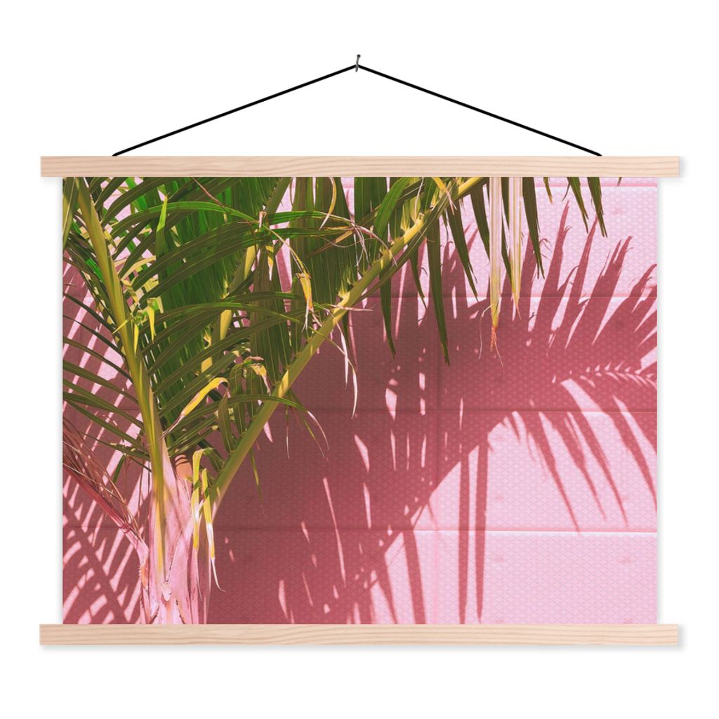 MuchoWow Textilposter Pflanze - Sommer - Tropisch - Rosa 120x90 cm mit holzfarbenen Rahmen - Magnetisch