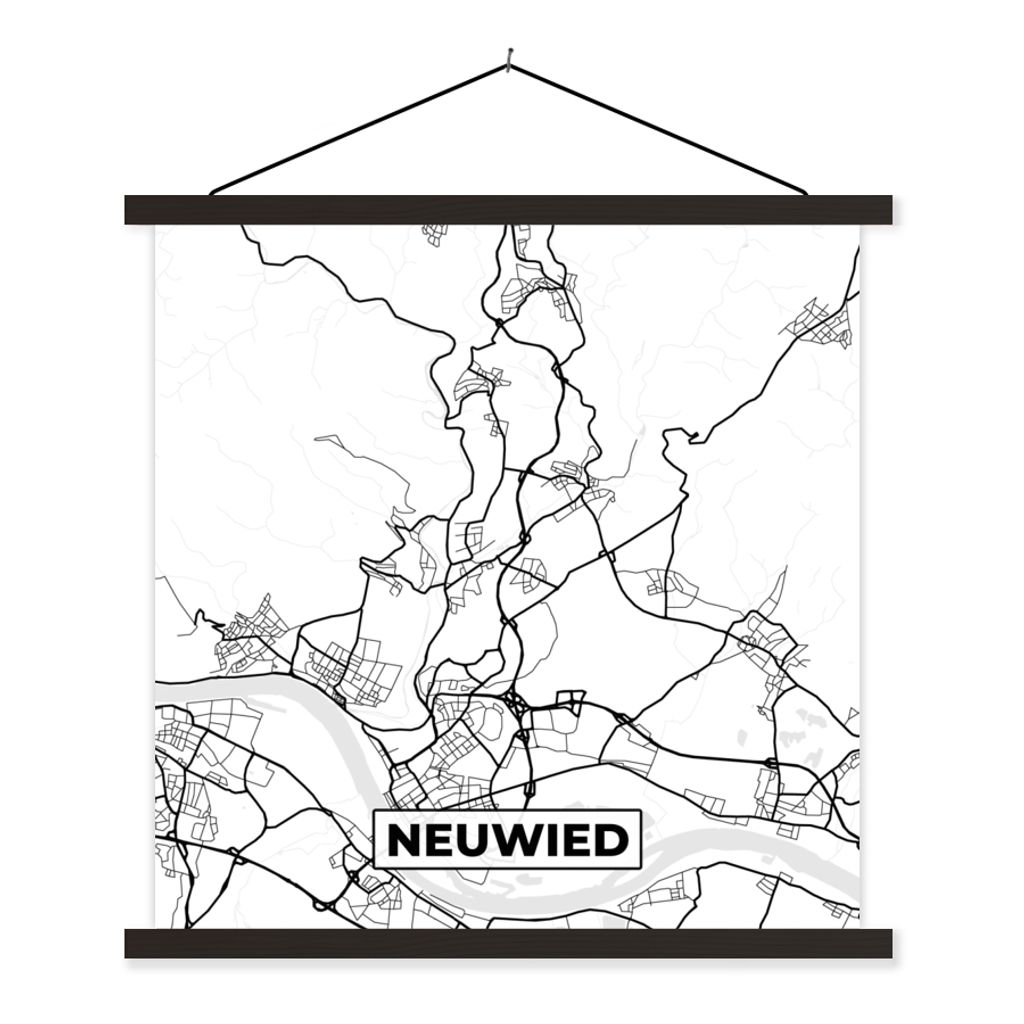 MuchoWow Textilposter Neuwied - Karte - Stadtplan 40x40 cm mit schwarzem Rahmen - Fotos