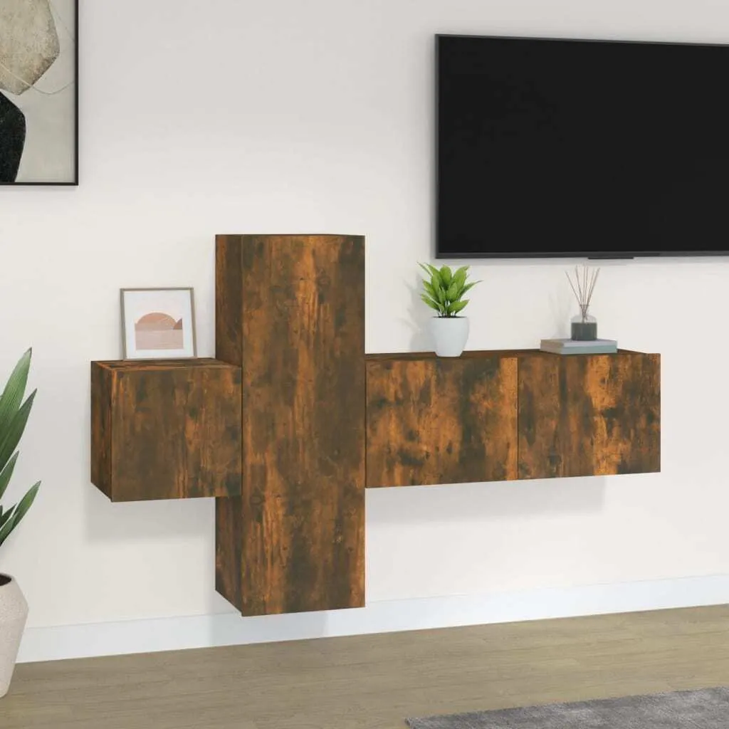 The Living Store Set di mobili TV a 3 pezzi in legno di rovere affumicato