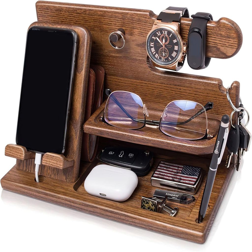 Holz Telefon Dockingstation Geschenke für Männer & Frauen Geburtstag Schreibtisch Nachttisch Organizer ladestation holz Büro Aufbewahrung Geschenke