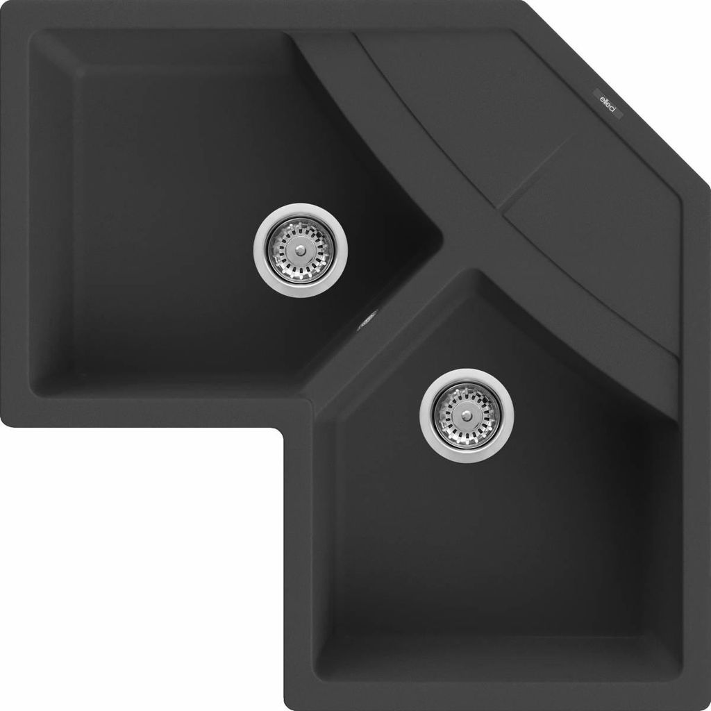 Elleci Unico Corner, Aufsatzwanne, Ecke, Granitek, Schwarz, Produktbild 