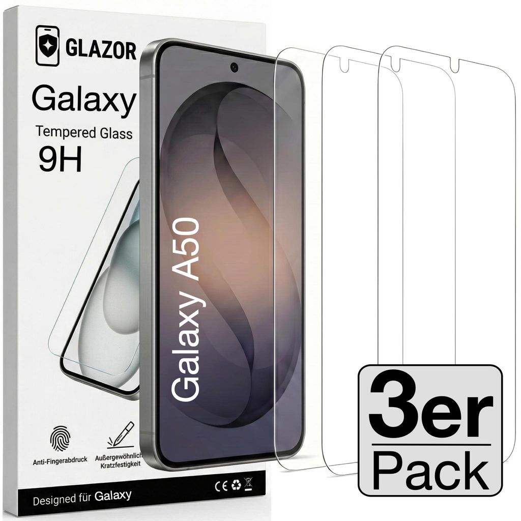 3x Galaxy A50 Panzerglas Panzerfolie Schutzglas Display Produktbild 