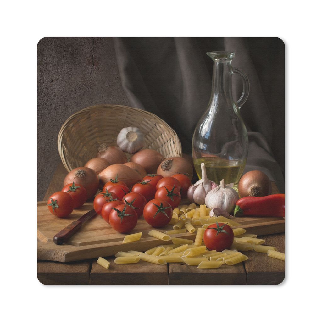 MuchoWow Mauspad Mousepad Schneidebrett - Gemüse - Stillleben - Pasta - Aus - Tomate - Schneidebrett 30x30 cm - Mousepads - Maus Mat - Pad - Mau...