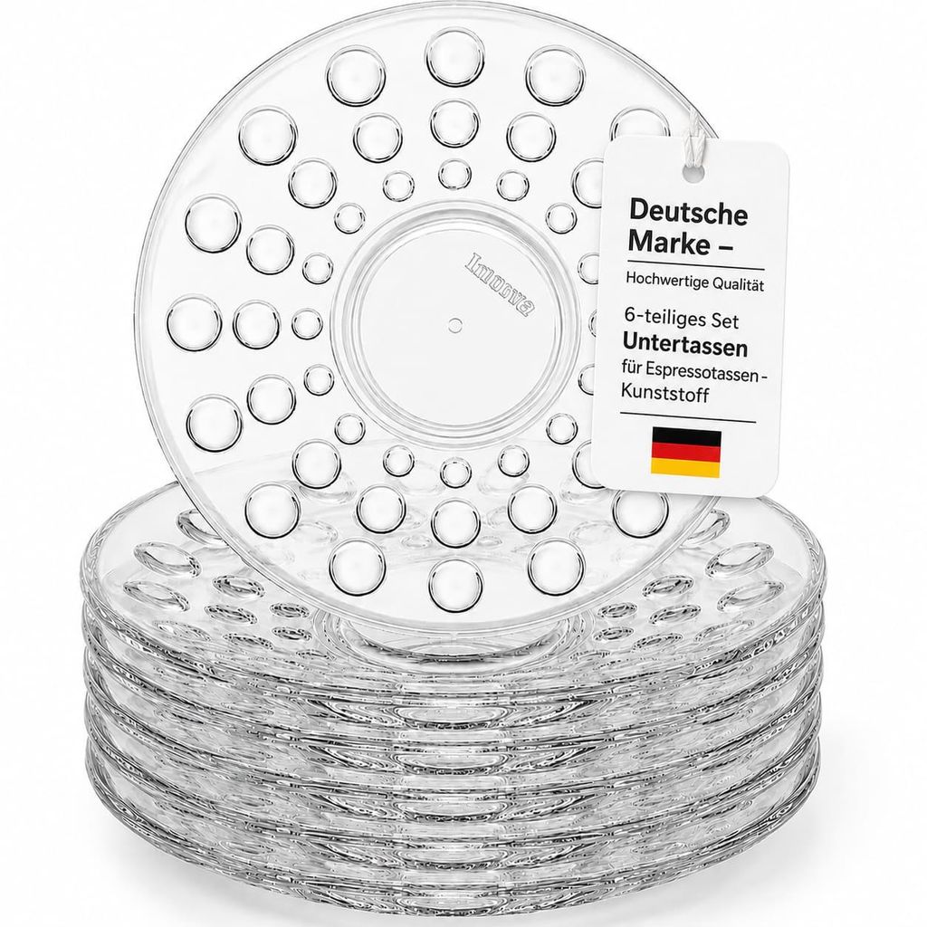 6 Espresso Untertassen Set transparent Kunststoff Ø12 cm Produktbild 