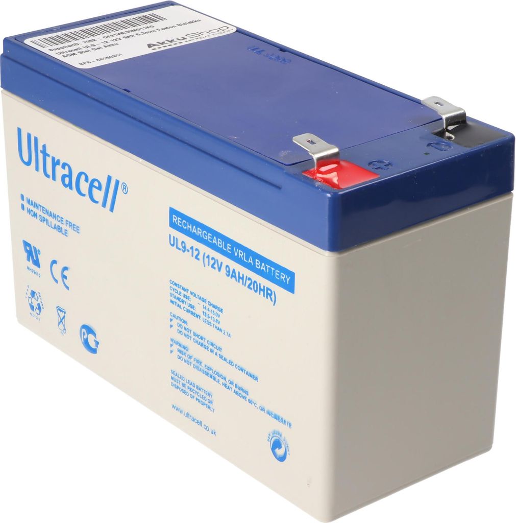 Ultracell UL9-12 12V 9Ah 6,3mm Faston Bleiakku AGM Blei Gel Produktbild 