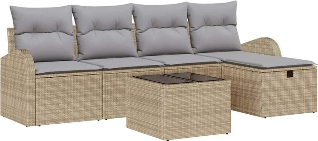 Garten-Sofa-Set mit Kissen mit Speicher 6 pcs Beige Poly Rattan