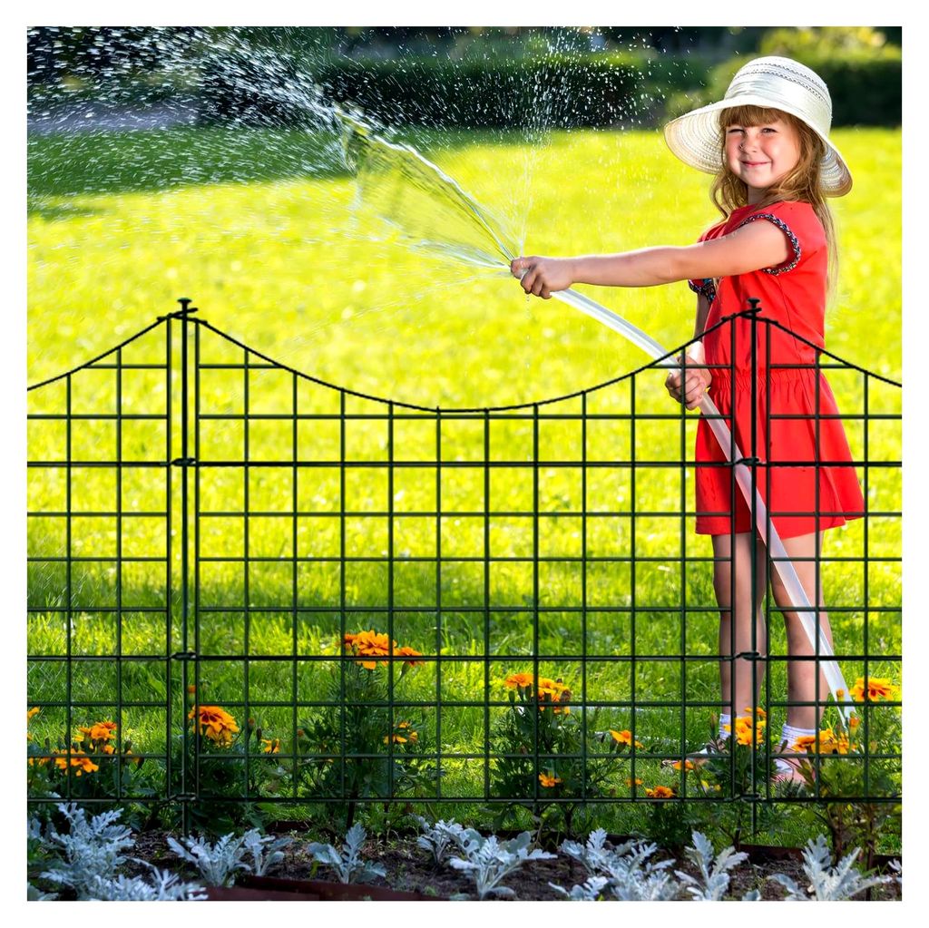 Teichzaun Gartenzaun Steckzaun Komplettset Metall 15 Zaunelemente Länge 11,25 m, inkl. 18 Befestigungsstäbe, Hundezaun, Gitterzaun Set für Tierb...