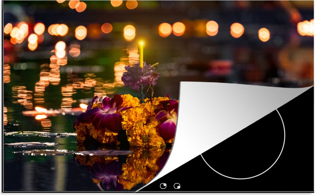 KitchenYeah Herdabdeckplatte Schwebende Lichter während Loi Krathong , 78x52cm, Küche Deko, Glaskeramikfeld Herdabdeckung, Abdeckplatte fùr Ko...