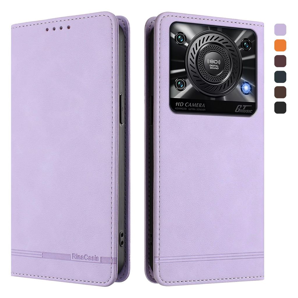 Hülle für Oukitel C60, Retro Kunstleder Ständer Klapphülle mit Kartenfächer und Magnetische Violett