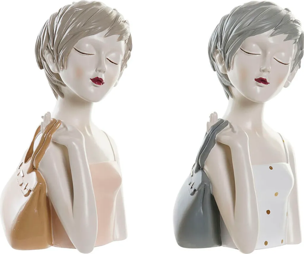 Figurine DKD Home Decor Femmes Rose et Blanc 15 x 27,5 cm - Set de 2