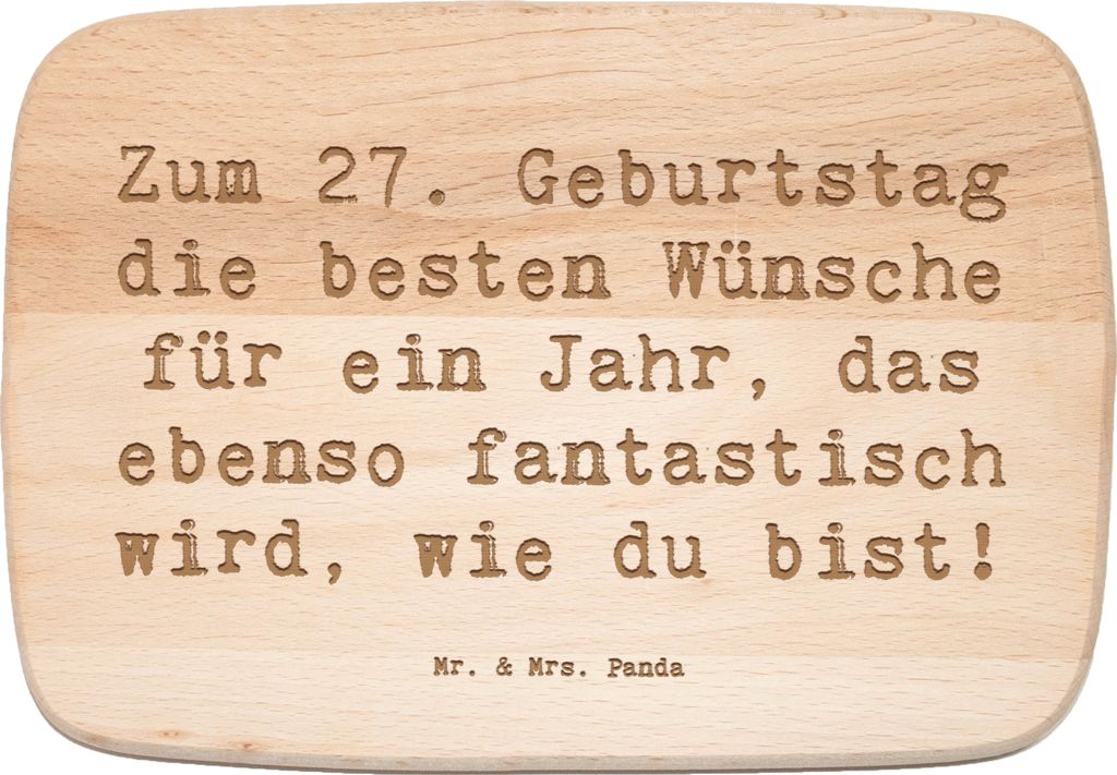 Mr. & Mrs. Panda Schneidebrett Holz Spruch 27. Geburtstag Wünsche - Transparent - Geschenk, liebevolle Geschenke, Frühstücksbrettchen, schneideb...