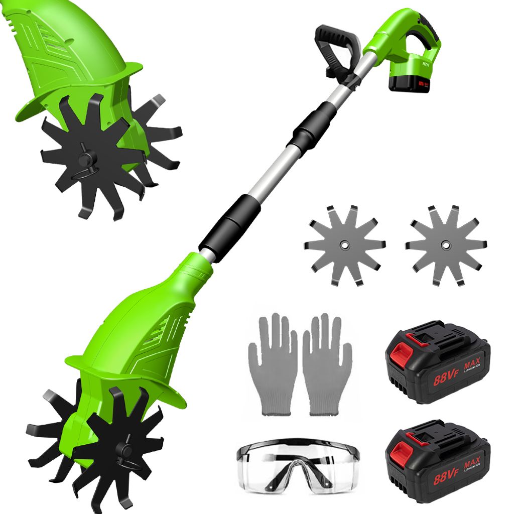 Gartenfräsen,Akku-Bodenfräse,360 U/min elektrischer Gartenfräsen,schnurloser Kultivierer,mit 2 Batterie,Handheldin Gartenbetten,Zwei weitere Kli...