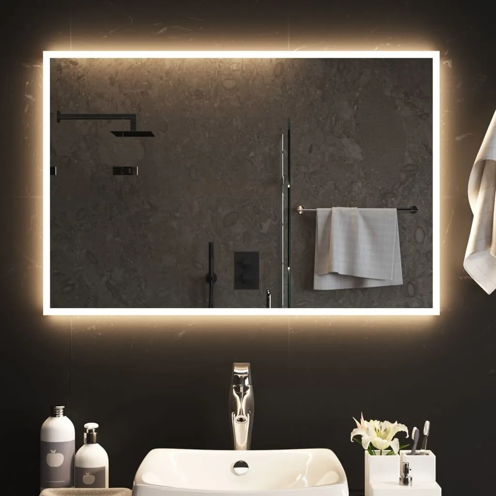 Grand miroir mural rétroéclairé LED 90x60 cm pour salle de bain chic