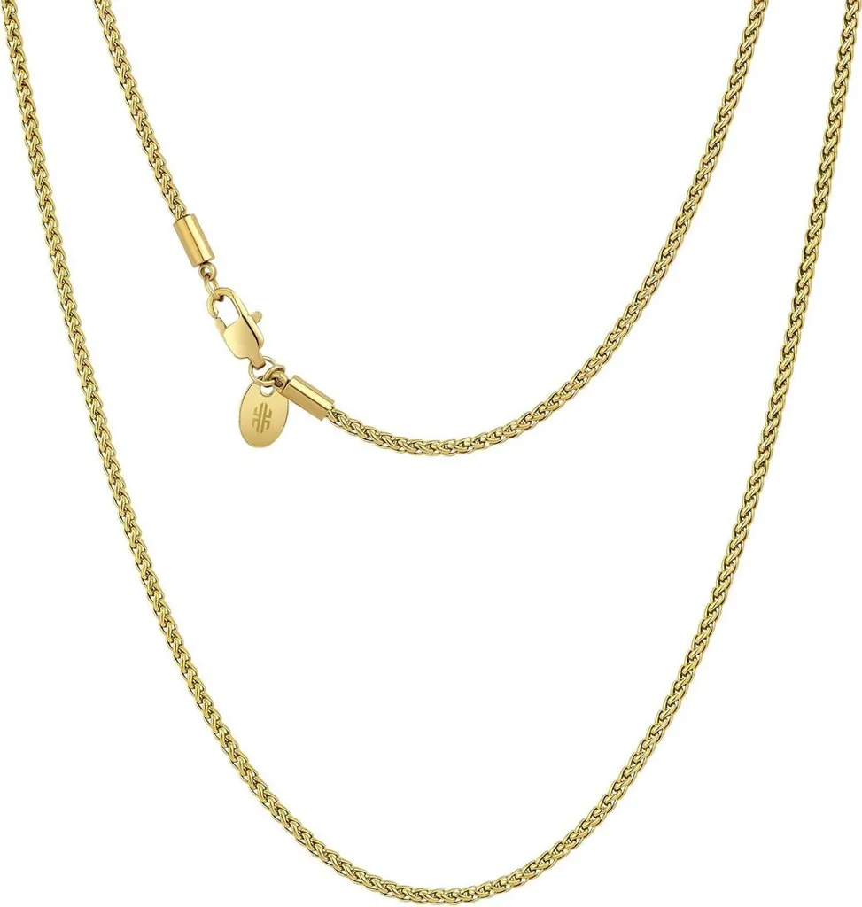 Chaîne en argent robuste maille blé dorée 18K, collier durable 4mm
