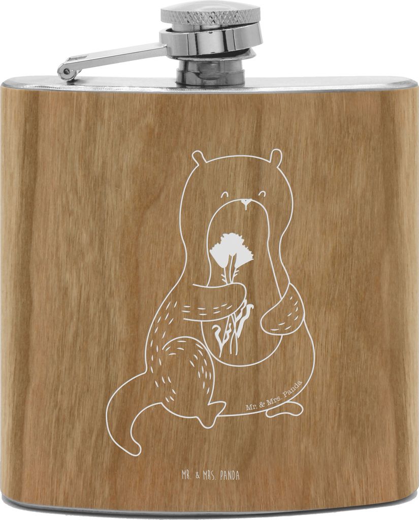 Mr. & Mrs. Panda Flachmann Otter Blumenstrauß - Transparent - Geschenk, Aus Edelstahl, spirituosenflasche, Süß, Niedlich, Alkoholflasche, feldfl...