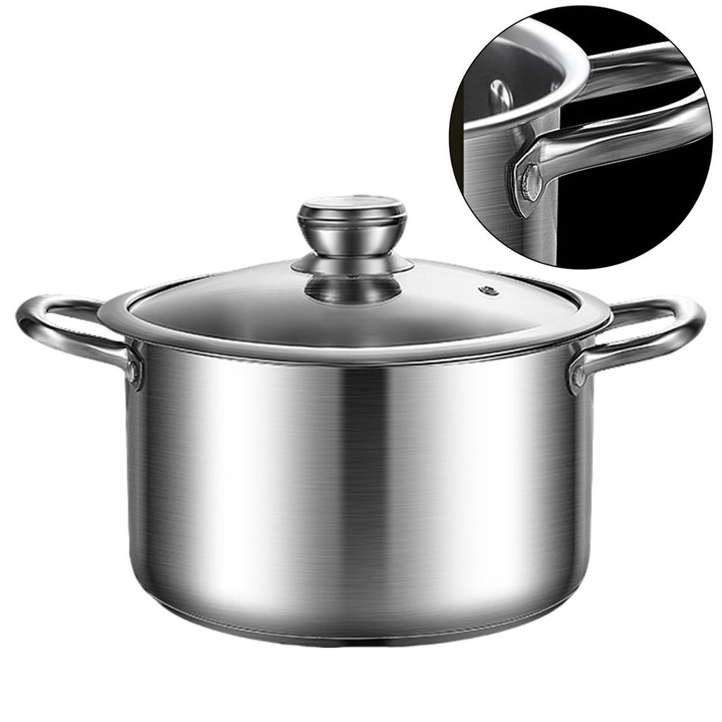 Groß Topf Nudeltopf Induktion,26cm Kochtopf Edelstahl,mit 3-Lagen Boden für alle Herdarten, Glasdeckel, Suppentopf Fleischtopf zum Kochen