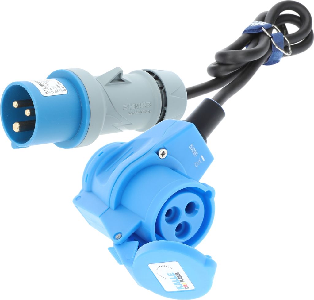 KALLE DAS KABEL Verlängerungskabel CEE-Stecker-Winkelkupplung 230V 16A IP44 3G 2,5 mm² 1,5 Meter Stromkabel Verlängerung Campingkabel