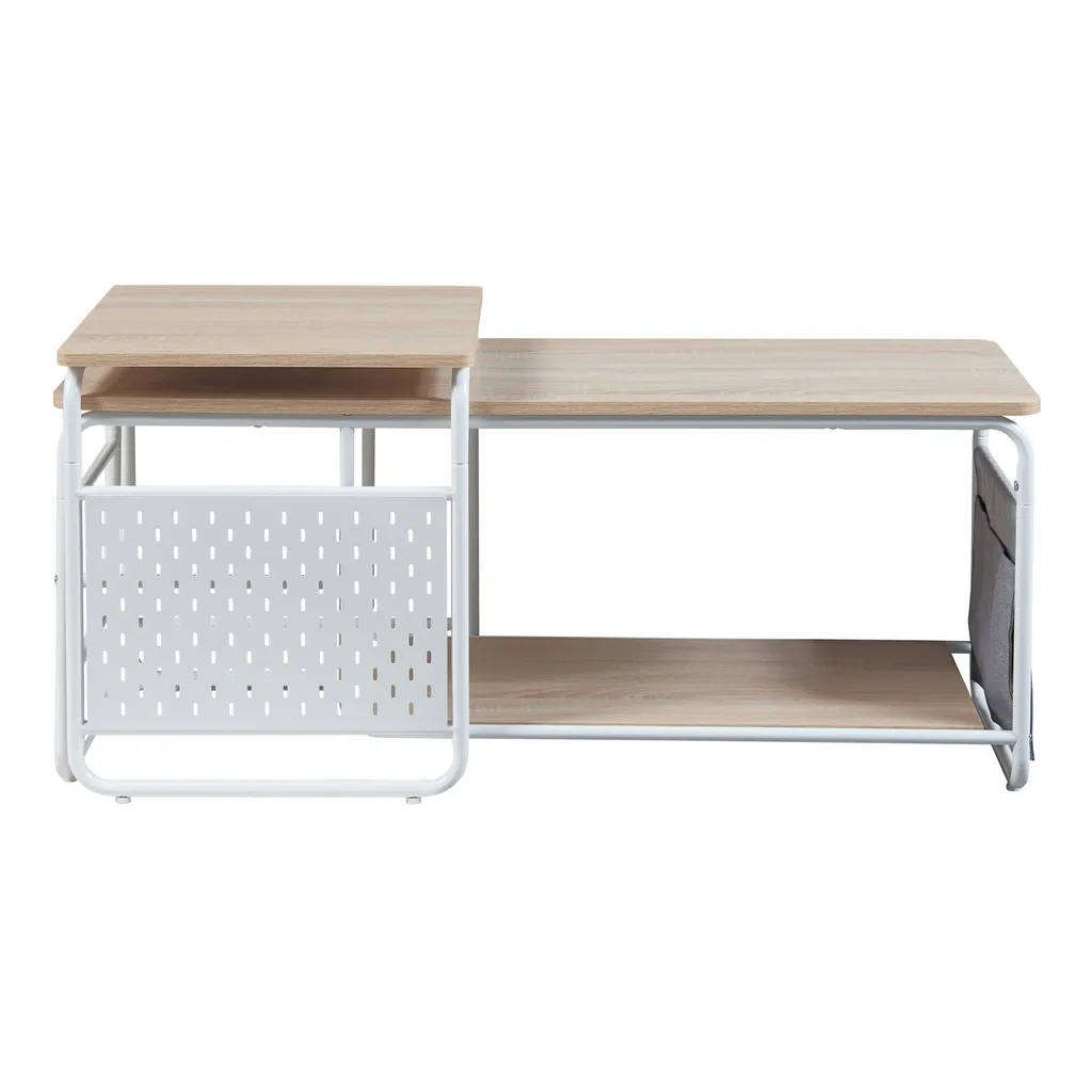 Table de télévision Dyrøy blanc et chêne avec table d'appoint
