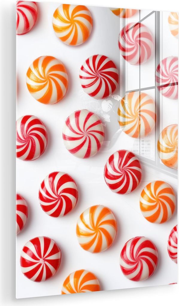 MuchoWow Glasbilder - Bilder auf Wandbild - Foto auf Glas Süßigkeiten - Muster - Rot - Orange 40x60 cm Wanddekoration aus Glas - Acrylglasbild - ...