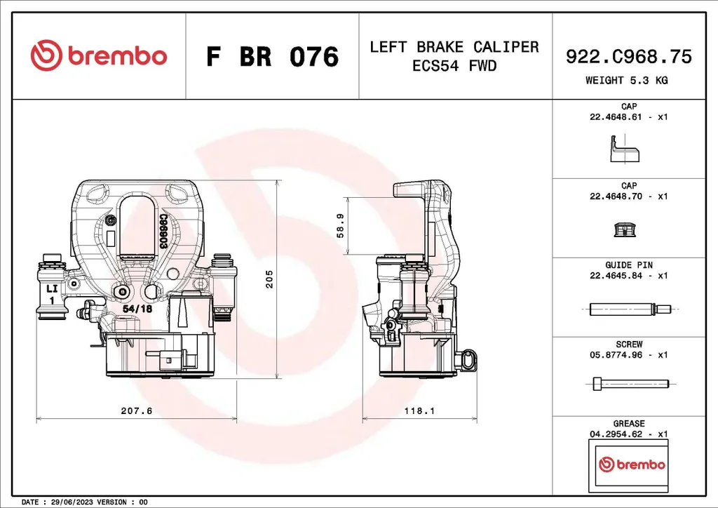 Pièce de freinage arrière pour Mercedes Sprinter W907 - Étrier Brembo FBR076