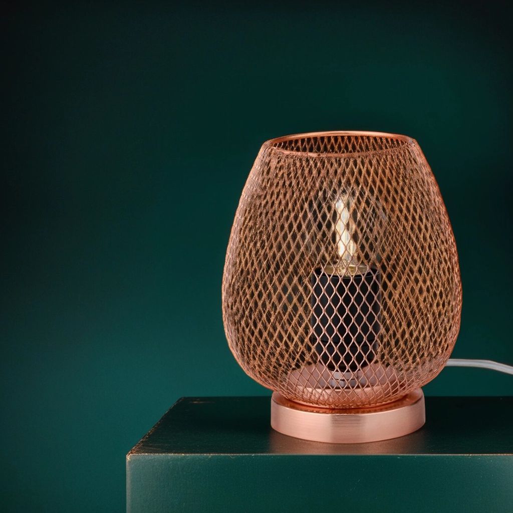 Marrakesch Lampe Nachttischlampe aus Metall 16 cm groß | kleine Tischlampe Jonam Kupferfarben als moderne Dekoration