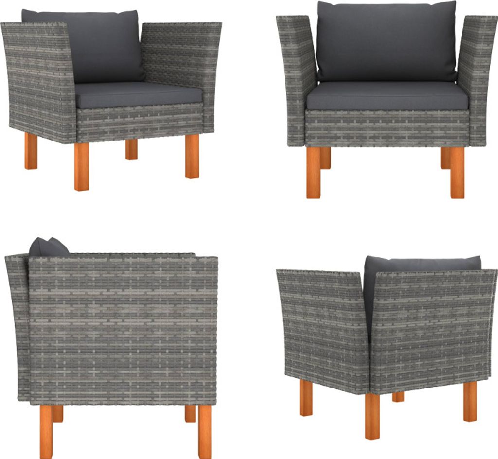 vidaXL Gartensofa Poly Rattan und Eukalyptus Massivholz - Rattan Gartensofa - Rattan Gartensofas - Gartensofa - Gartensofas