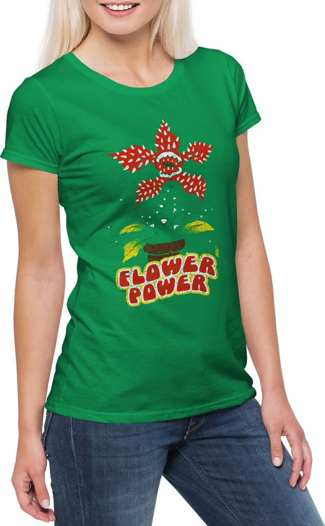 Urban Backwoods Stranger Flower, Damen T-Shirt, Farbe: Hellgrün, Größe: 2XL